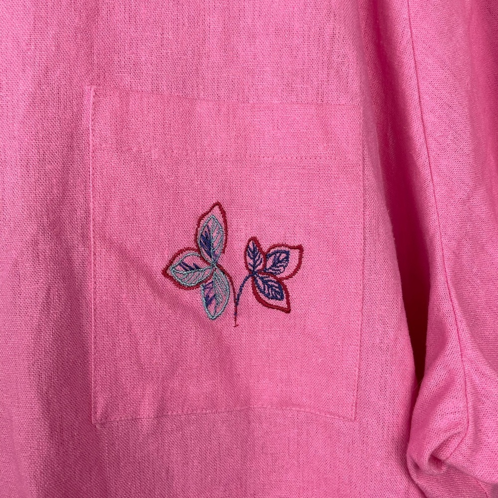 Anna Maxwell Pink Linen Blend Embroidered Floral Short Sleeve Button Up Shirt - Picture 4 of 10